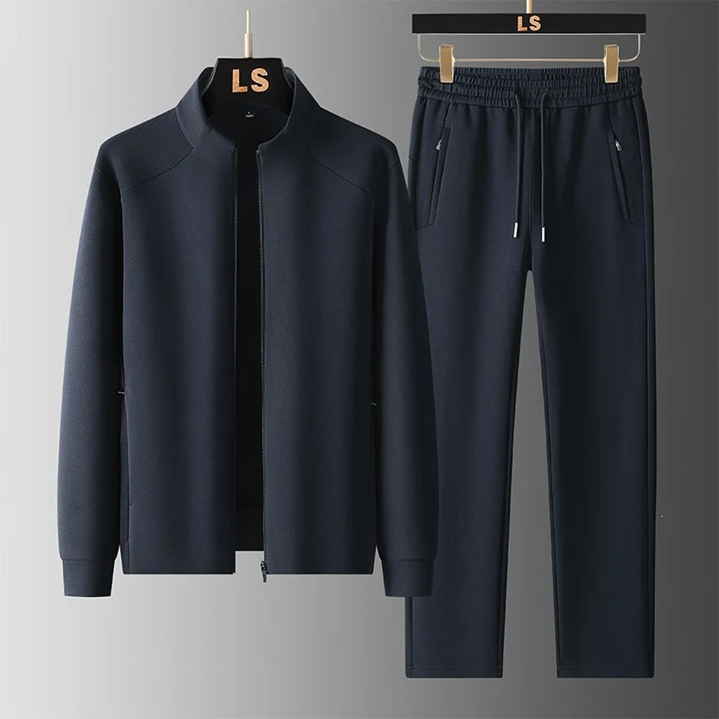 Herren Zweiteiliges sportliches Trainingsset mit Stehkragen‑Zipjacke & konischer Jogginghose Drune
