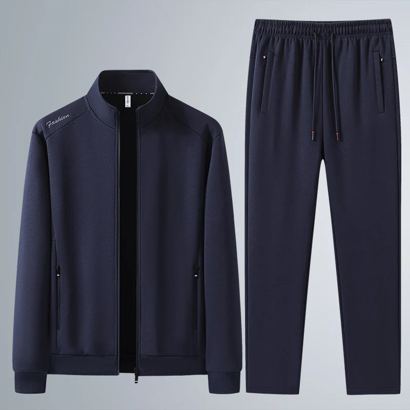 Herren Zweiteiliges Sport-Lounge-Set mit Stehkragen, verdecktem Reißverschluss & Kordelbund Drune