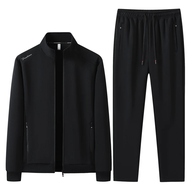 Herren Zweiteiliges Sport-Lounge-Set mit Stehkragen, verdecktem Reißverschluss & Kordelbund Drune