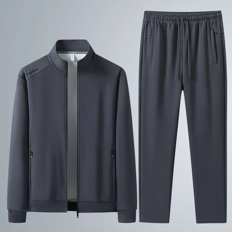 Herren Zweiteiliges Sport-Lounge-Set mit Stehkragen, verdecktem Reißverschluss & Kordelbund Drune