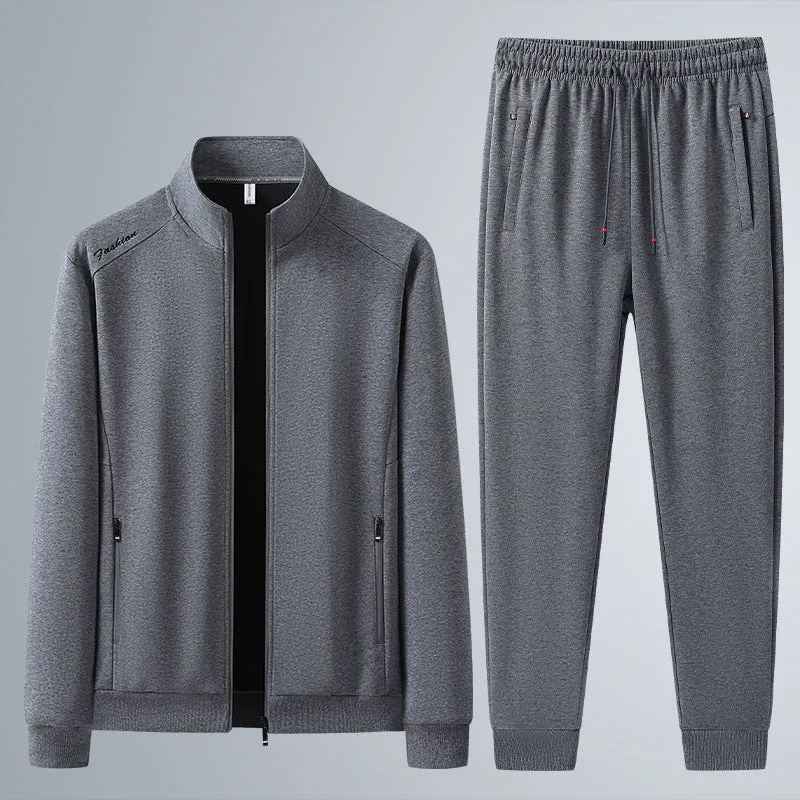 Herren Zweiteiliges Sport-Lounge-Set mit Stehkragen, verdecktem Reißverschluss & Kordelbund Drune