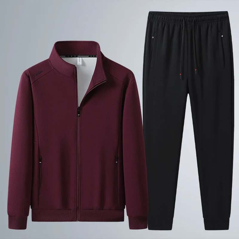 Herren Zweiteiliges Sport-Lounge-Set mit Stehkragen, verdecktem Reißverschluss & Kordelbund Drune