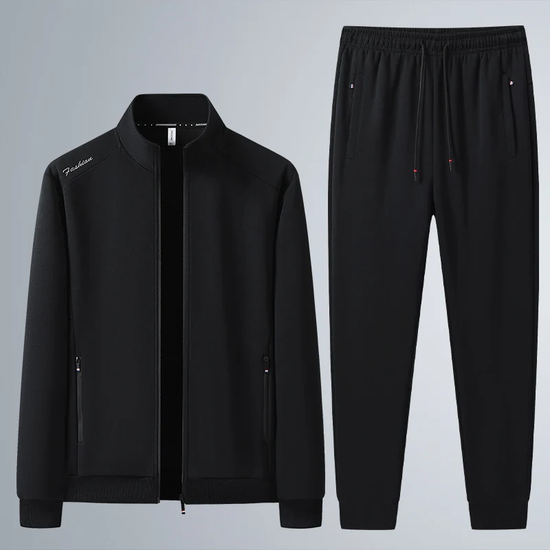 Herren Zweiteiliges Sport-Lounge-Set mit Stehkragen, verdecktem Reißverschluss & Kordelbund Drune