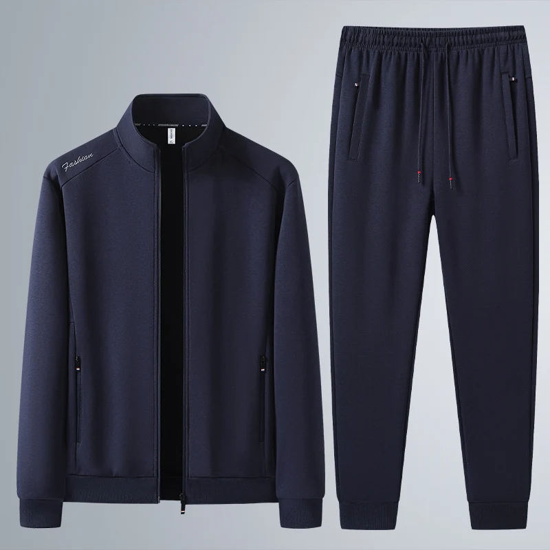 Herren Zweiteiliges Sport-Lounge-Set mit Stehkragen, verdecktem Reißverschluss & Kordelbund Drune