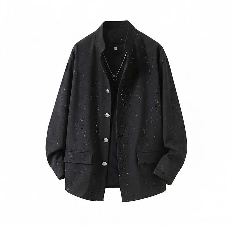 Herren Zweiteiliges Oversize-Lounge-Set mit gesprenkelter Übergangsjacke und weiter Bundfaltenhose Drune