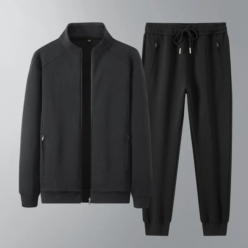 Herren Zweiteiliges minimalistisches Jogging‑Set mit Stehkragen, Zwei-Wege‑Reißverschluss & Reißverschlusstaschen Drune