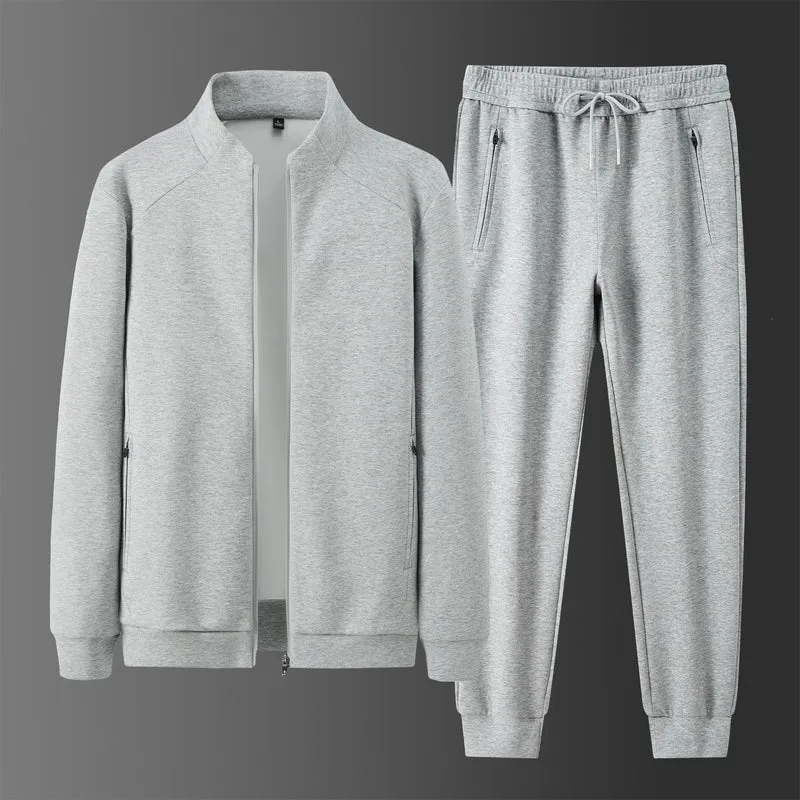 Herren Zweiteiliges minimalistisches Jogging‑Set mit Stehkragen, Zwei-Wege‑Reißverschluss & Reißverschlusstaschen Drune