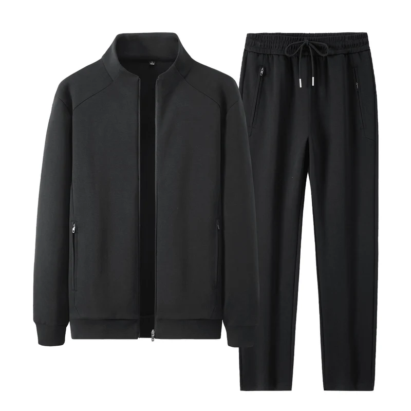 Herren Zweiteiliges minimalistisches Jogging‑Set mit Stehkragen, Zwei-Wege‑Reißverschluss & Reißverschlusstaschen Drune