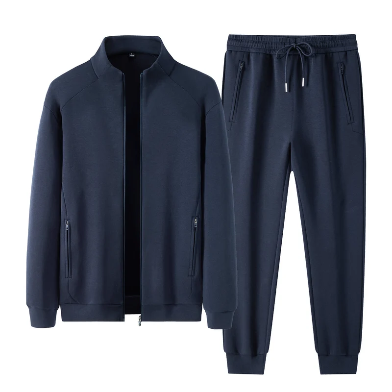 Herren Zweiteiliges minimalistisches Jogging‑Set mit Stehkragen, Zwei-Wege‑Reißverschluss & Reißverschlusstaschen Drune