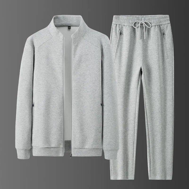 Herren Zweiteiliges minimalistisches Jogging‑Set mit Stehkragen, Zwei-Wege‑Reißverschluss & Reißverschlusstaschen Drune
