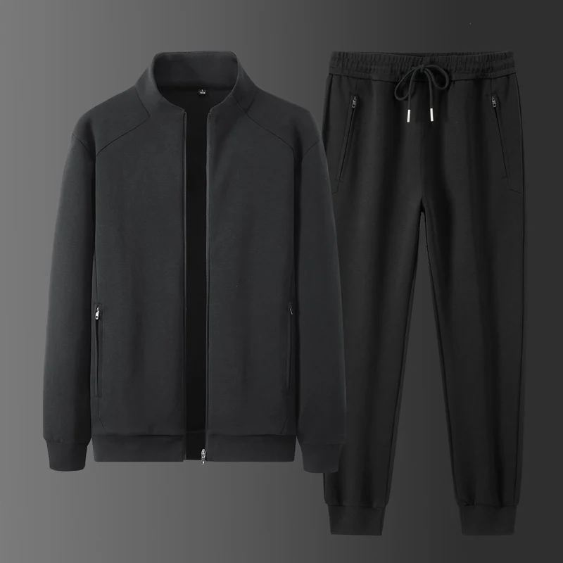 Herren Zweiteiliges minimalistisches Jogging‑Set mit Stehkragen, Zwei-Wege‑Reißverschluss & Reißverschlusstaschen Drune