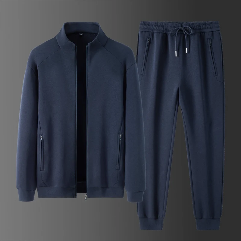 Herren Zweiteiliges minimalistisches Jogging‑Set mit Stehkragen, Zwei-Wege‑Reißverschluss & Reißverschlusstaschen Drune