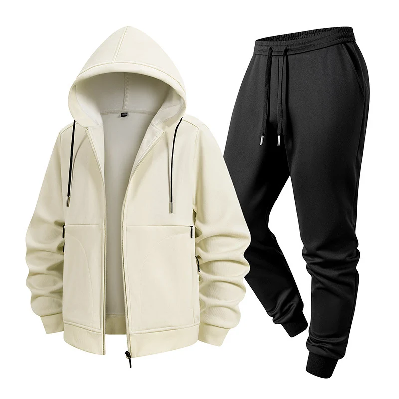Herren Zweiteiliges Kapuzen-Trainingsset aus Thermofleece mit Reißverschluss-Hoodie und konischer Jogginghose Drune