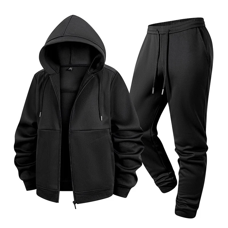 Herren Zweiteiliges Kapuzen-Trainingsset aus Thermofleece mit Reißverschluss-Hoodie und konischer Jogginghose Drune