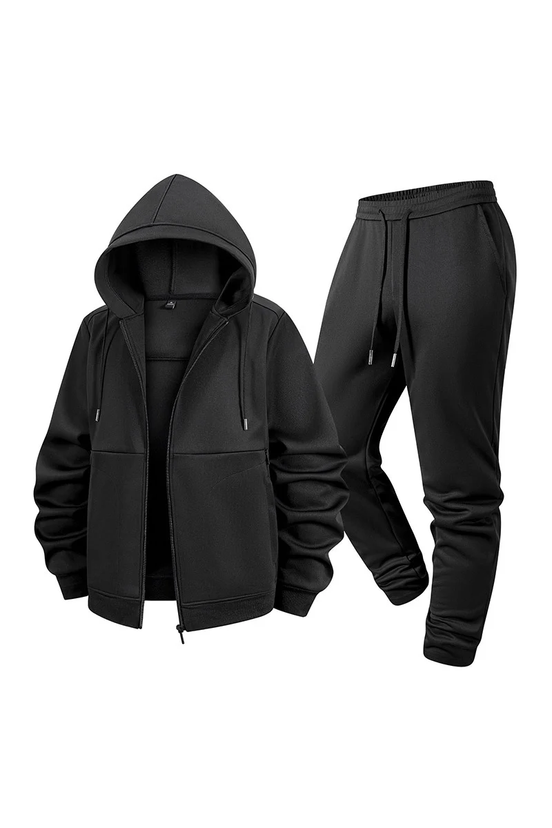 Herren Zweiteiliges Kapuzen-Trainingsset aus Thermofleece mit Reißverschluss-Hoodie und konischer Jogginghose Drune