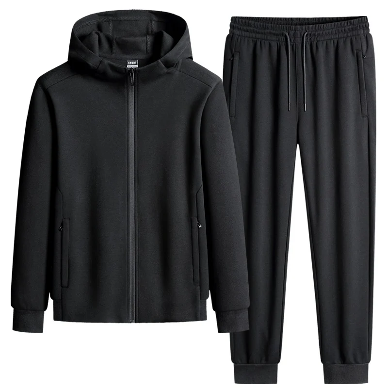 Herren zweiteiliges Kapuzen‑Trainingsset aus French‑Terry mit Reißverschlussjacke & konischer Jogginghose Drune