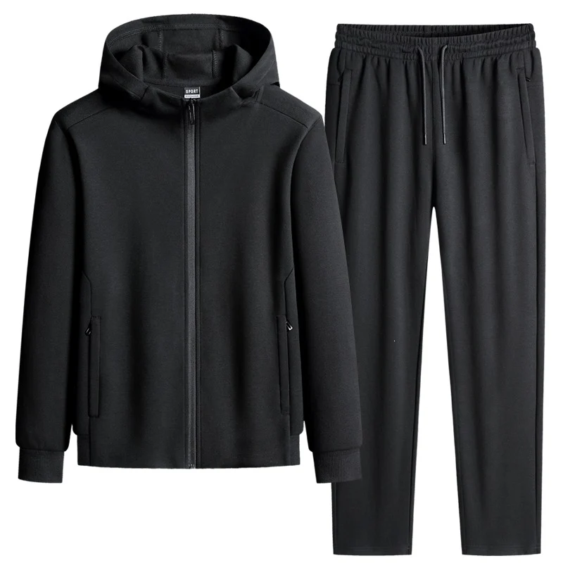 Herren zweiteiliges Kapuzen‑Trainingsset aus French‑Terry mit Reißverschlussjacke & konischer Jogginghose Drune