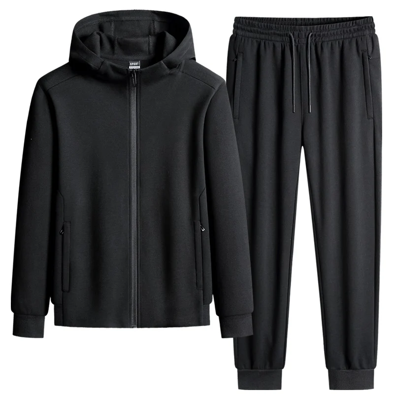 Herren zweiteiliges Kapuzen‑Trainingsset aus French‑Terry mit Reißverschlussjacke & konischer Jogginghose Drune