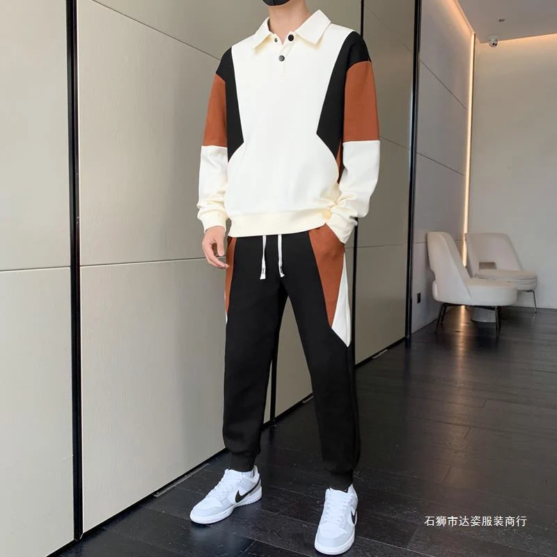 Herren Zweiteiliges Colorblock-Trainingsset mit Polokragen & konischer Jogginghose Drune