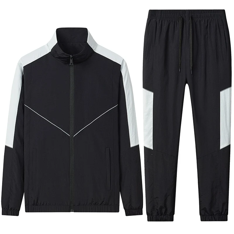Herren Zweiteiliges atmungsaktives Nylon-Trainingsset mit Stehkragen und Kontrastpaneelen Drune
