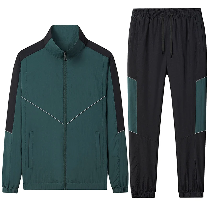 Herren Zweiteiliges atmungsaktives Nylon-Trainingsset mit Stehkragen und Kontrastpaneelen Drune