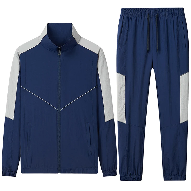 Herren Zweiteiliges atmungsaktives Nylon-Trainingsset mit Stehkragen und Kontrastpaneelen Drune