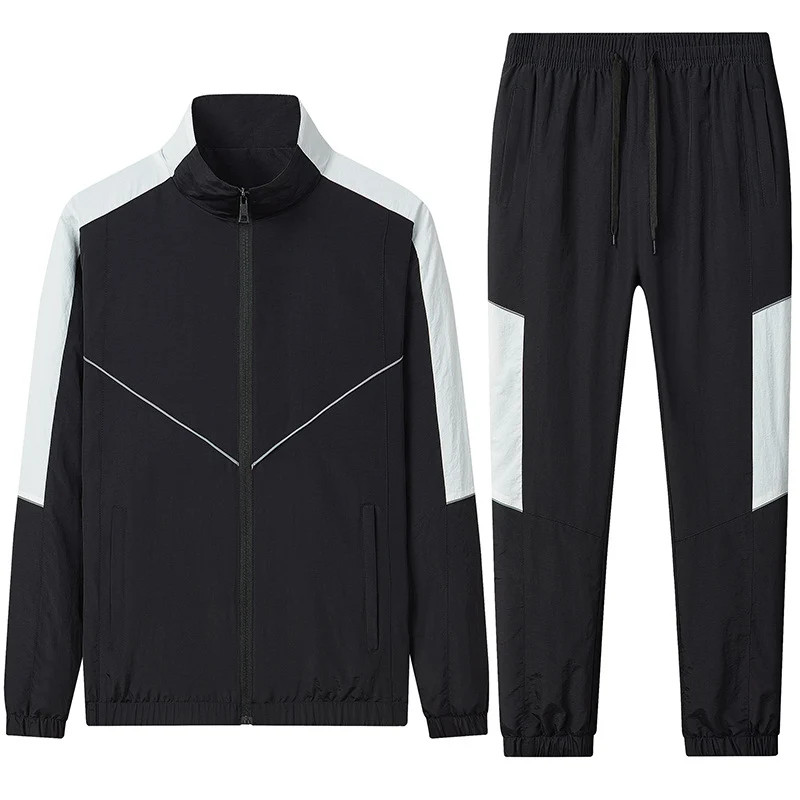 Herren Zweiteiliges atmungsaktives Nylon-Trainingsset mit Stehkragen und Kontrastpaneelen Drune