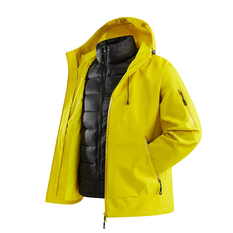 Herren Zweiteilige Übergangsjacke mit abnehmbarer Steppinnenjacke und Kapuze Drune