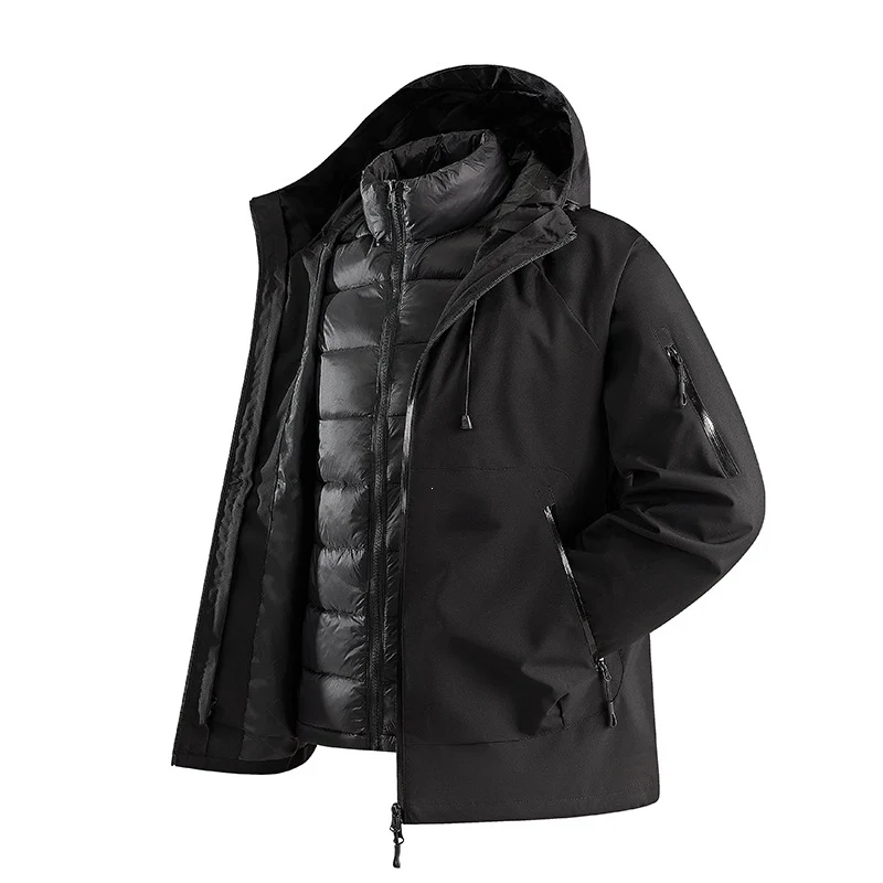 Herren Zweiteilige Übergangsjacke mit abnehmbarer Steppinnenjacke und Kapuze Drune