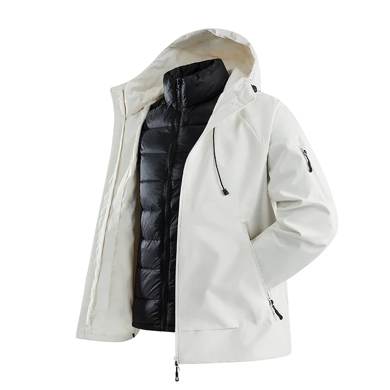 Herren Zweiteilige Übergangsjacke mit abnehmbarer Steppinnenjacke und Kapuze Drune