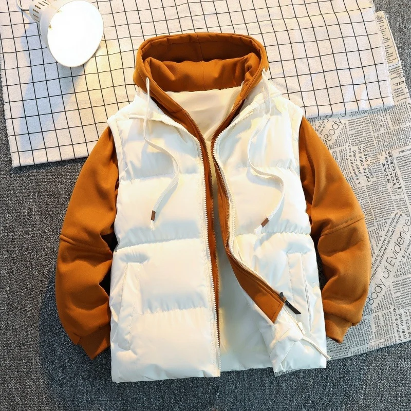 Herren Zweilagige Steppweste im Layering‑Look mit Kapuzen‑Innenjacke & Sweatärmeln Drune