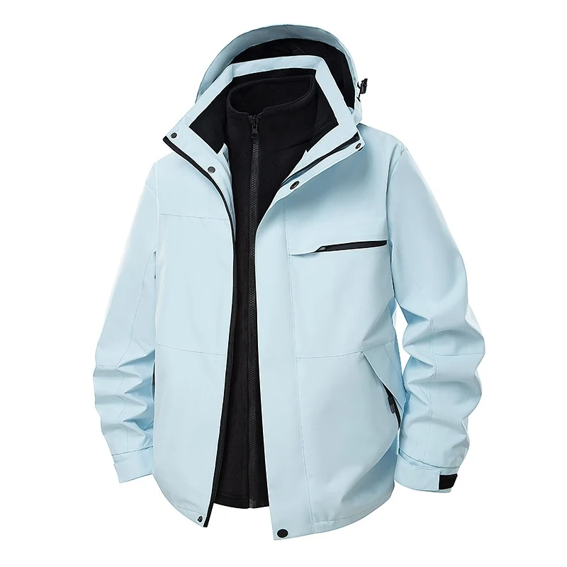 Herren zweilagige Funktions-Übergangsjacke mit abnehmbarer Fleece-Innenjacke, Kapuze & wasserabweisender Hülle Drune