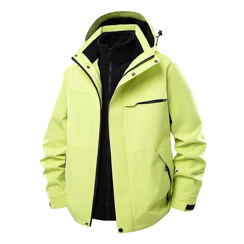 Herren zweilagige Funktions-Übergangsjacke mit abnehmbarer Fleece-Innenjacke, Kapuze & wasserabweisender Hülle Drune