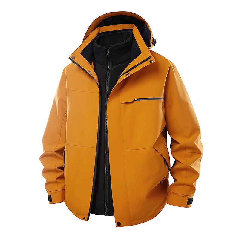 Herren zweilagige Funktions-Übergangsjacke mit abnehmbarer Fleece-Innenjacke, Kapuze & wasserabweisender Hülle Drune
