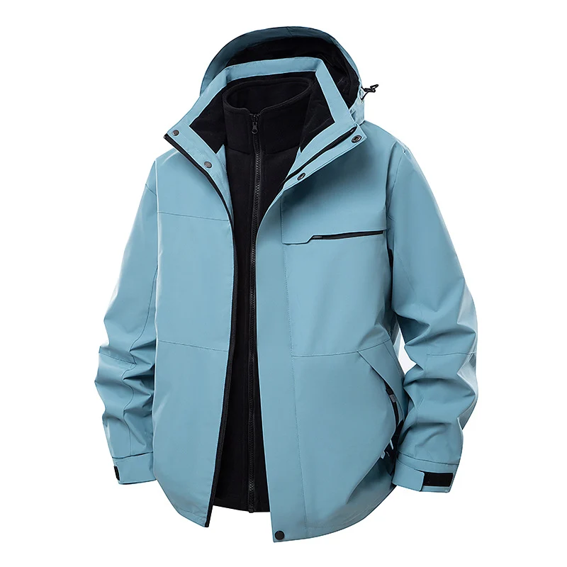 Herren zweilagige Funktions-Übergangsjacke mit abnehmbarer Fleece-Innenjacke, Kapuze & wasserabweisender Hülle Drune