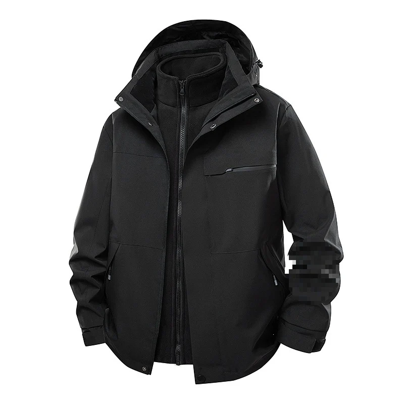 Herren zweilagige Funktions-Übergangsjacke mit abnehmbarer Fleece-Innenjacke, Kapuze & wasserabweisender Hülle Drune