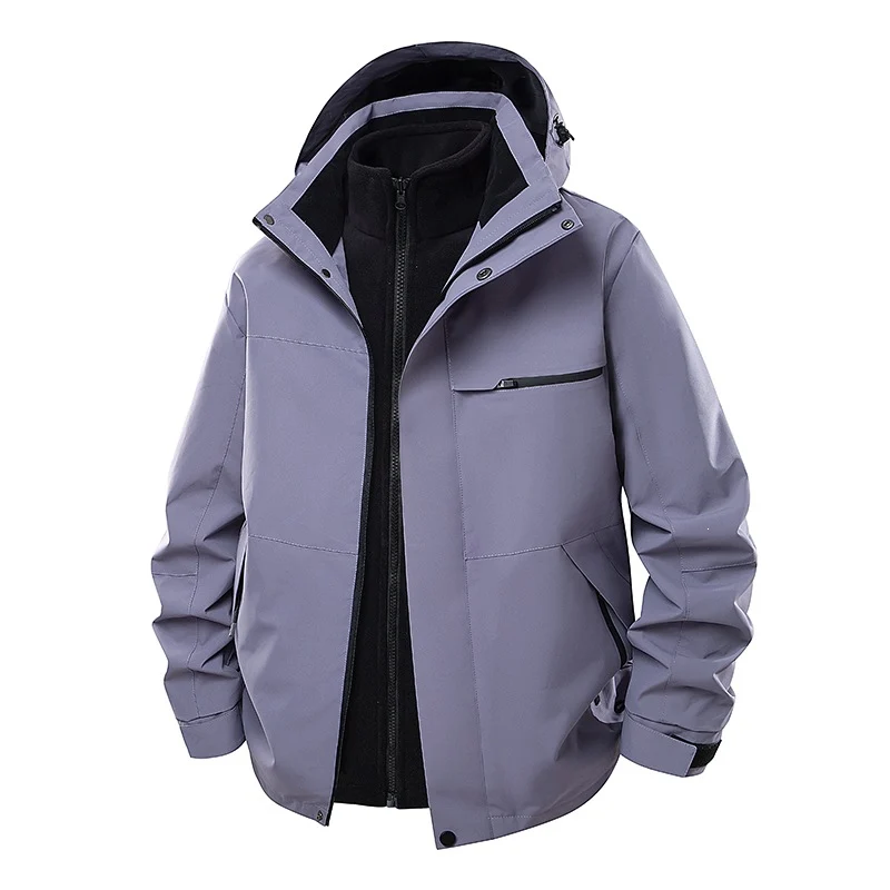 Herren zweilagige Funktions-Übergangsjacke mit abnehmbarer Fleece-Innenjacke, Kapuze & wasserabweisender Hülle Drune