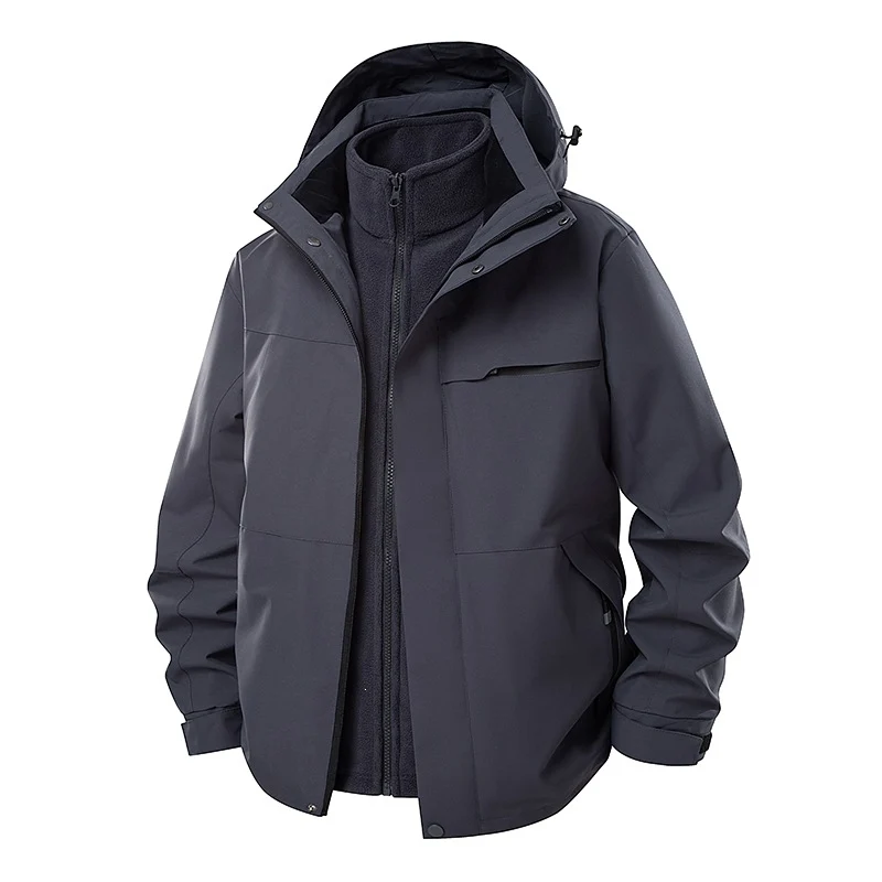Herren zweilagige Funktions-Übergangsjacke mit abnehmbarer Fleece-Innenjacke, Kapuze & wasserabweisender Hülle Drune