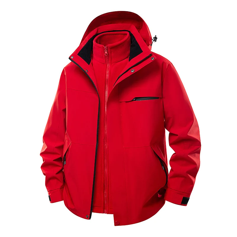 Herren zweilagige Funktions-Übergangsjacke mit abnehmbarer Fleece-Innenjacke, Kapuze & wasserabweisender Hülle Drune