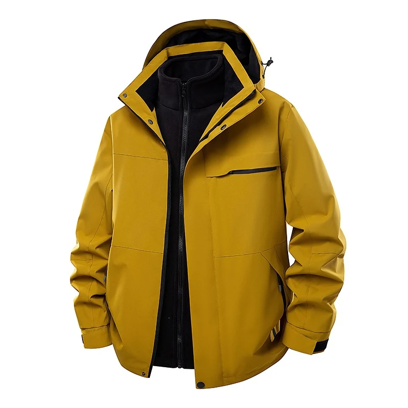 Herren zweilagige Funktions-Übergangsjacke mit abnehmbarer Fleece-Innenjacke, Kapuze & wasserabweisender Hülle Drune