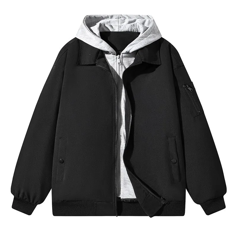 Herren Zweilagige Bomberjacke mit integriertem Kapuzen‑Innenlayer, Raglanärmeln & Ärmeltasche Drune