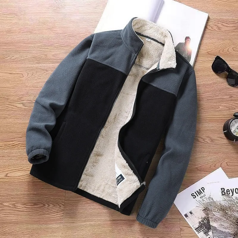 Herren Zweifarbige Fleece-Übergangsjacke mit Stehkragen, Reißverschluss & Eingrifftaschen Drune
