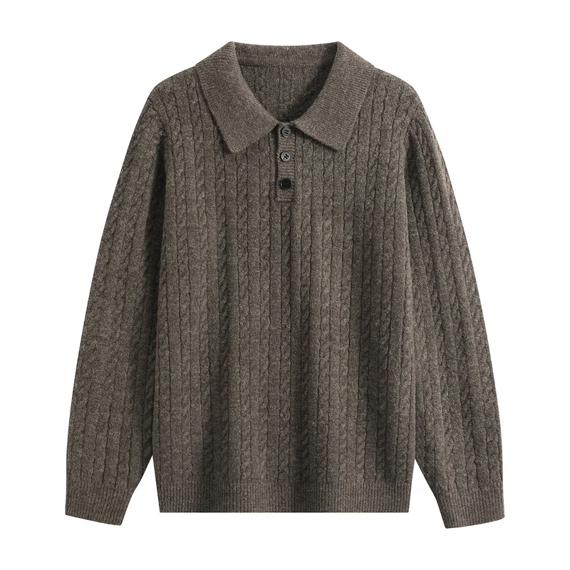 Herren Zopfstrick-Polopullover mit Polokragen, halber Knopfleiste & relaxed Schnitt Drune