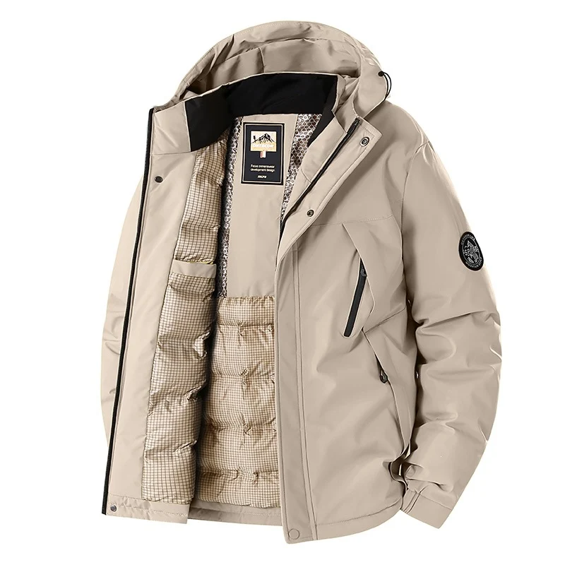 Herren Winddichte Thermo-Parka mit abnehmbarer Kapuze, Stehkragen & versteckten Reißverschlusstaschen Drune