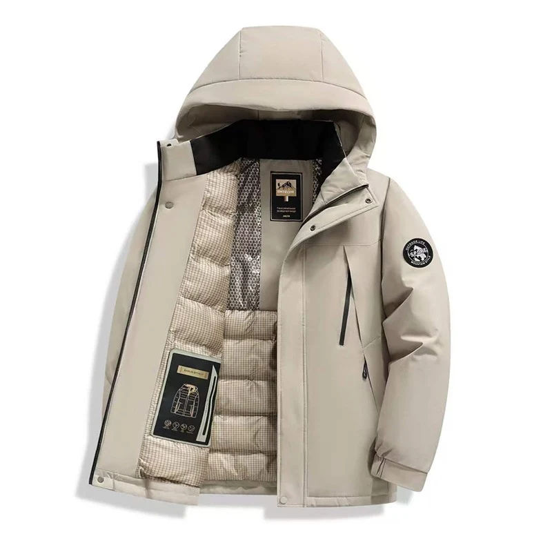 Herren Winddichte Thermo-Parka mit abnehmbarer Kapuze, Stehkragen & versteckten Reißverschlusstaschen Drune