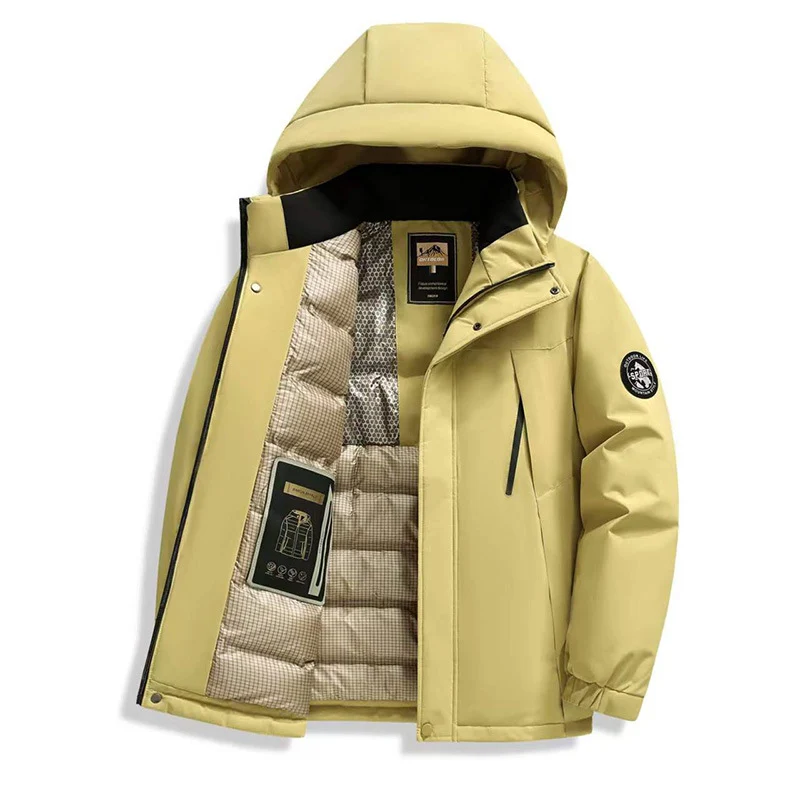 Herren Winddichte Thermo-Parka mit abnehmbarer Kapuze, Stehkragen & versteckten Reißverschlusstaschen Drune