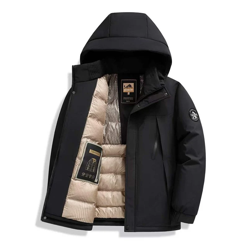 Herren Winddichte Thermo-Parka mit abnehmbarer Kapuze, Stehkragen & versteckten Reißverschlusstaschen Drune