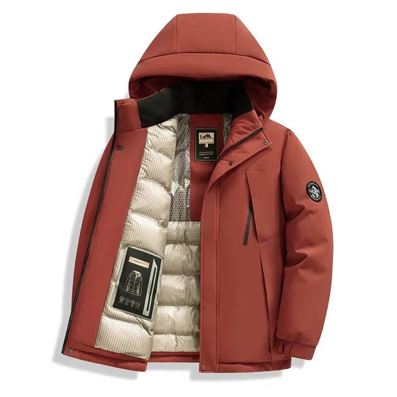 Herren Winddichte Thermo-Parka mit abnehmbarer Kapuze, Stehkragen & versteckten Reißverschlusstaschen Drune