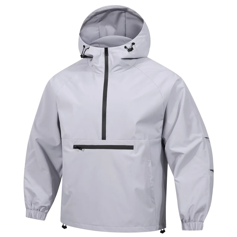 Herren Wind- und Wasserabweisende Anorak-Pulloverjacke mit Halbreißverschluss und Kängurutasche Drune