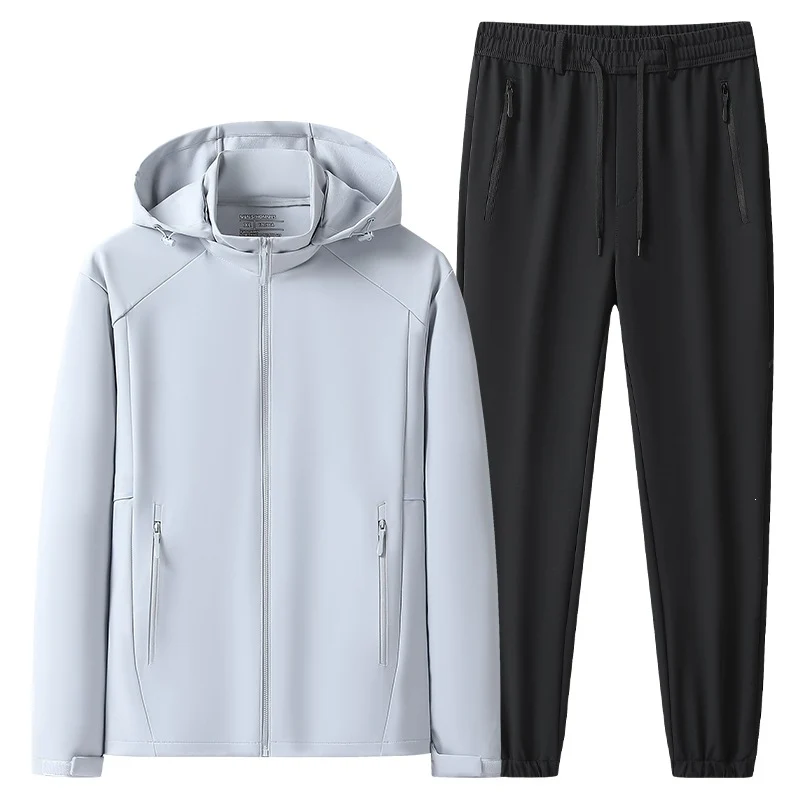 Herren Wetterfester Softshell-Trainingsanzug mit Kapuzen‑Zipjacke, Reißverschluss‑Taschen & konischer Jogginghose Drune